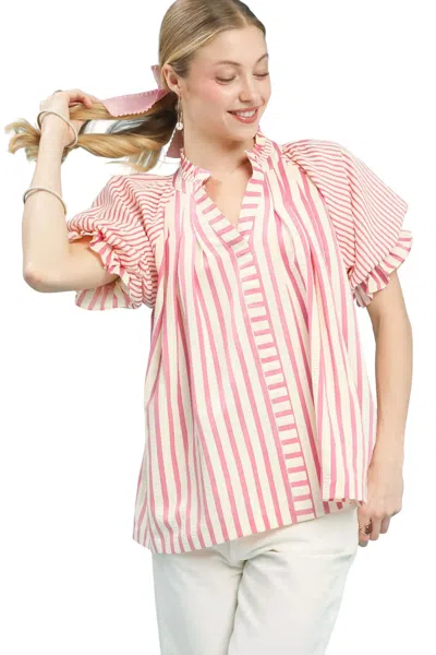 Umgee Sweet Southern Stripe Top In Peony In Pink