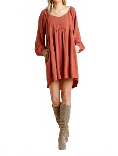 Umgee Sweetheart Babydoll Dress In Sunset In Brown