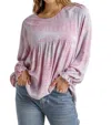 Umgee Swiss Dot Babydoll Blouse In Mauve In Multi