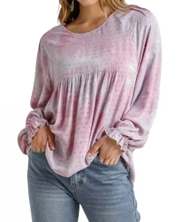 Umgee Swiss Dot Babydoll Blouse In Mauve In Pink