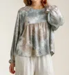 Umgee Swiss Dot Babydoll Blouse In Olive Brown In Multi