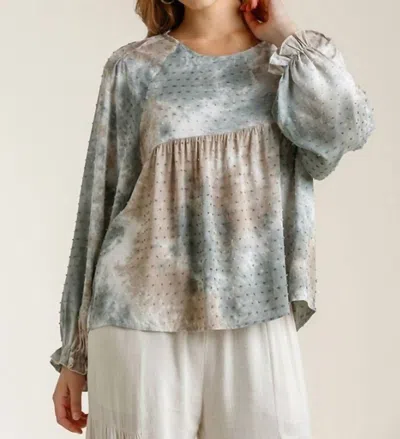 Umgee Swiss Dot Babydoll Blouse In Olive Brown In Multi