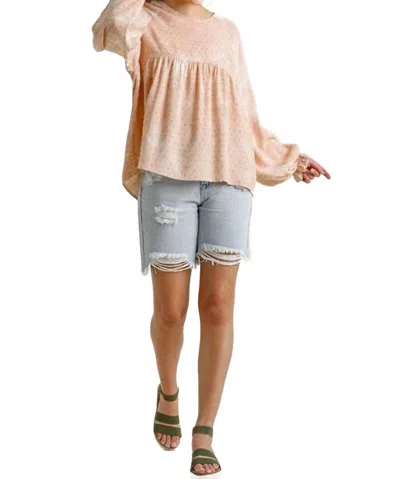 Umgee Swiss Dot Babydoll Blouse In Soft Clay In Multi
