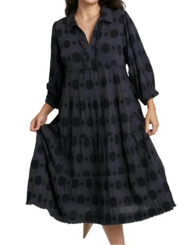Umgee Swiss Dot Jacquard Midi Dress In Navy In Blue
