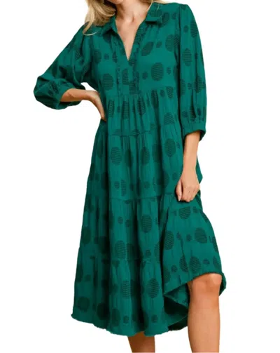 Umgee Swiss Dot Jacquard Midi Dress In Peacock In Multi