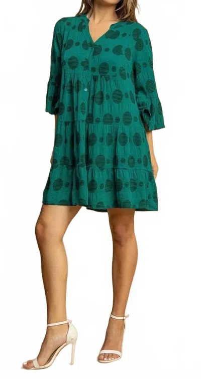 Umgee Swiss Dot Jacquard Tiered Baby Doll Top In Teal In Gray