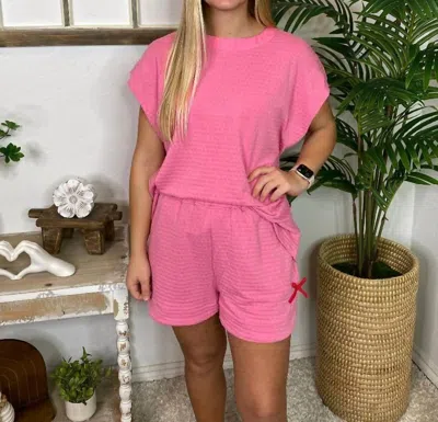 Umgee Swiss Dot Short Set In Hot Pink