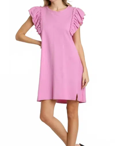 Umgee Terry Ruffle Sleeve Dress In Pink