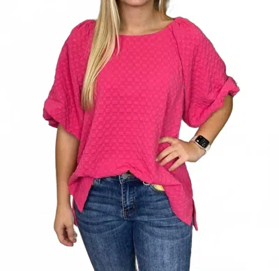 Umgee Textured Crew Neck Blouse In Hot Pink
