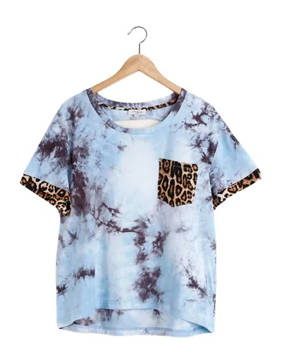 Umgee Tie Dye & Leopard Top In Sky In Blue