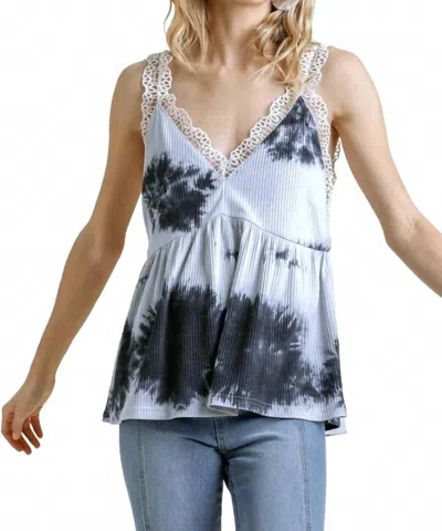 Umgee Tie Dye Babydoll Top In Grey In Gray