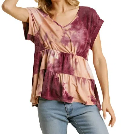Umgee Tie Dye Babydoll Top In Plum In Pink