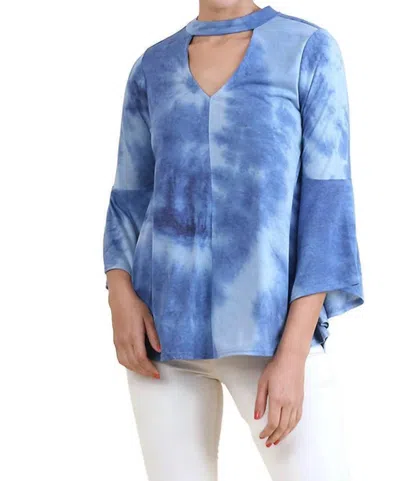 Umgee Tie Dye Bell Sleeve Top In Blue