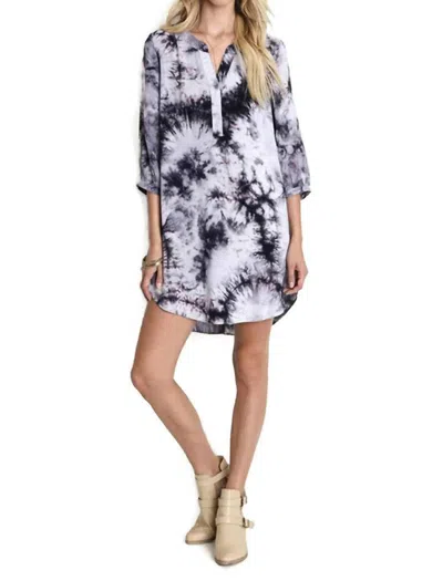Umgee Tie Dye Boyfriend Shirt Dress In Grey