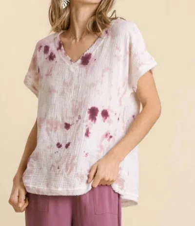 Umgee Tie Dye Cotton Gauze Top In Off White In Pink