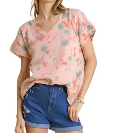 Umgee Tie Dye Cotton Gauze Top In Rose Pink