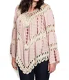 Umgee Tie Dye Crochet Knit Tunic - Plus In Pink In Pink