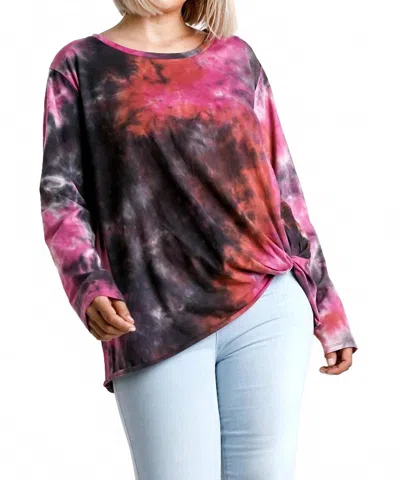 Umgee Tie Dye Knot Top In Berry Navy In Multi
