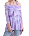 Umgee Tie Dye Off The Shoulder High Low Tunic In Purple In Blue