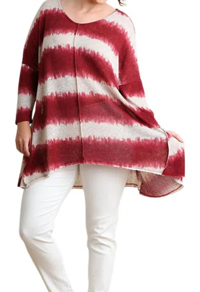 Umgee Tie Dye Striped Tunic Top In Burgundy In Brown