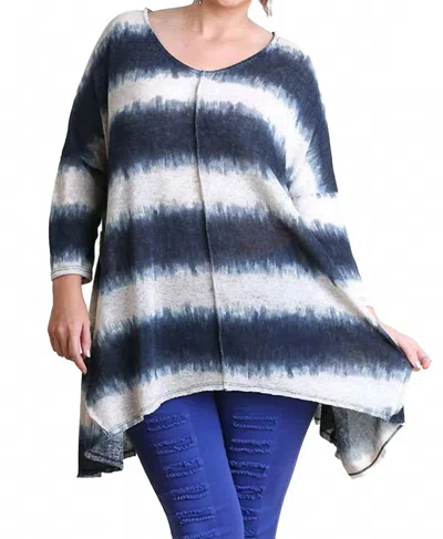 Umgee Tie Dye Striped Tunic Top In Navy In Multi