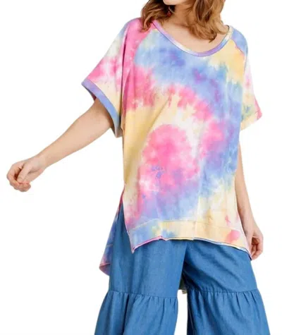Umgee Tie Dye Top In Pink & Blue In Multi