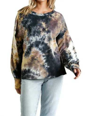 Umgee Tie Dye Twisted Collar Sweater In Grey In Blue