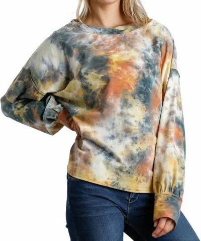 Umgee Tie Dye Twisted Collar Top In Pumpkin In Multi