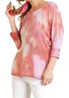 Umgee Tie Dye Waffle Knit Top In Peach