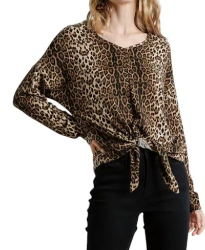Umgee Tie Front Leopard Top In Camel In Brown