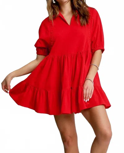 Umgee Tiered Babydoll Dress In Red