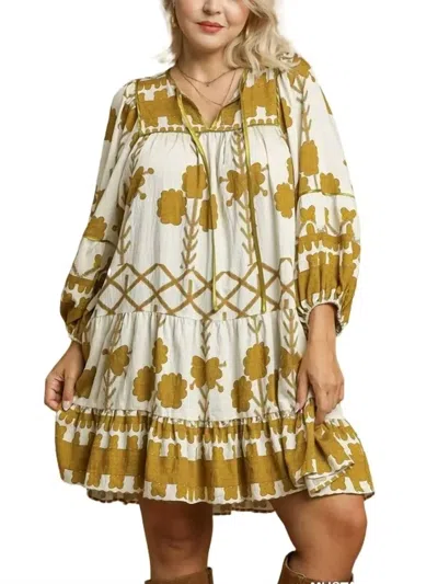 Umgee Tiered Boho Mini Dress In Golden Grove In Multi