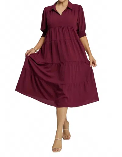 Umgee Tiered Cuffed Sleeve Dress In Plum In Burgundy