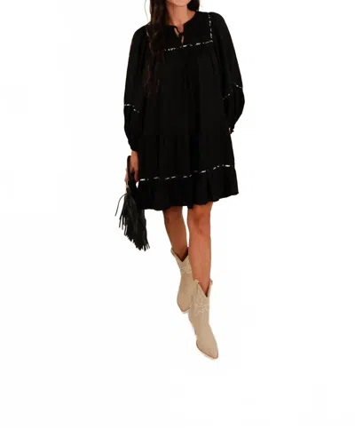 Umgee Tiered Long Sleeve Dress In Black