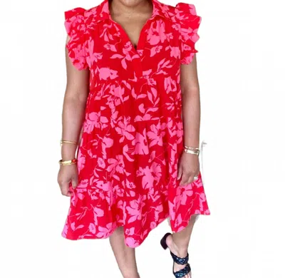 Umgee Tiered Mini Dress In Pink & Red