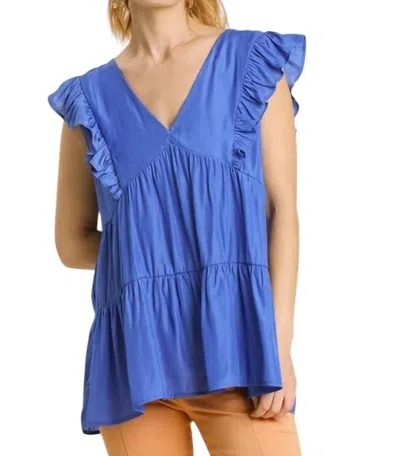 Umgee Tiered Ruffle Babydoll Top In Blue
