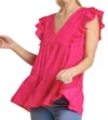 Umgee Tiered Ruffle Babydoll Top In Hot Pink In Pink