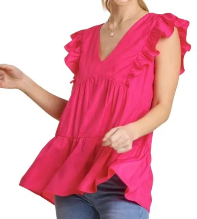 Umgee Tiered Ruffle Babydoll Top In Hot Pink