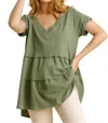 Umgee Tiered Ruffle Tunic In Sage In Green