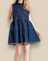 Umgee Tiered Sleeveless Mini Dress In Dark Denim In Blue