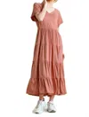Umgee Tiered V-neck Maxi Dress In Clay