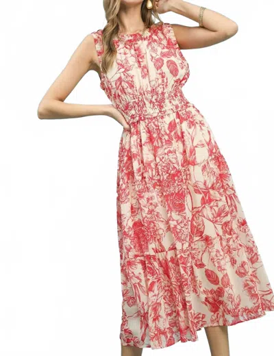 Umgee Toile Print Midi Dress In Red In Pink