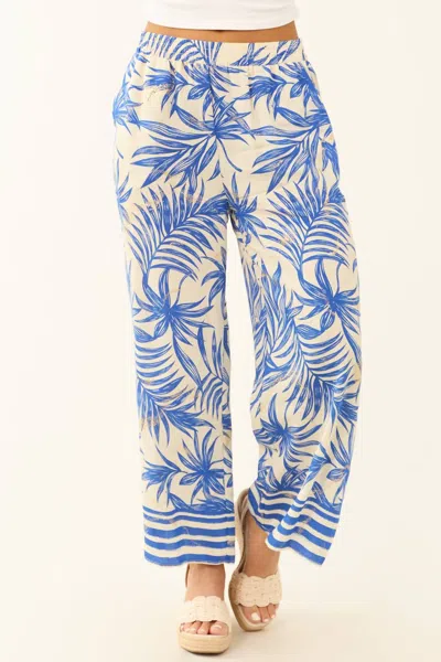 Umgee Tropical Cropped Pants In Off White/ Cobalt In Multi