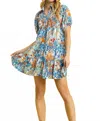 Umgee Tropical Floral Tiered Mini Dress In Blue Mix In Blue