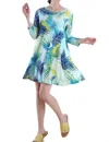 Umgee Tropical Leaf Print Shift Dress In Green Mix