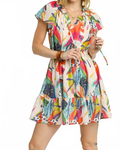 Umgee Tropical Print Mini Dress In Multi In Neutral