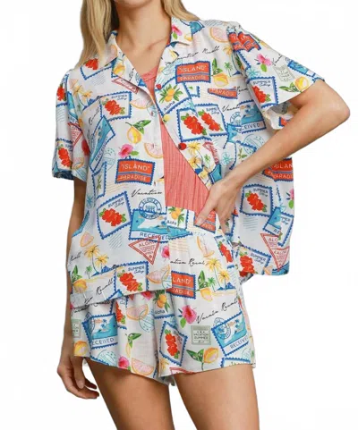 Umgee Tropical Resort Print Elastic Waist Shorts In Multicolor