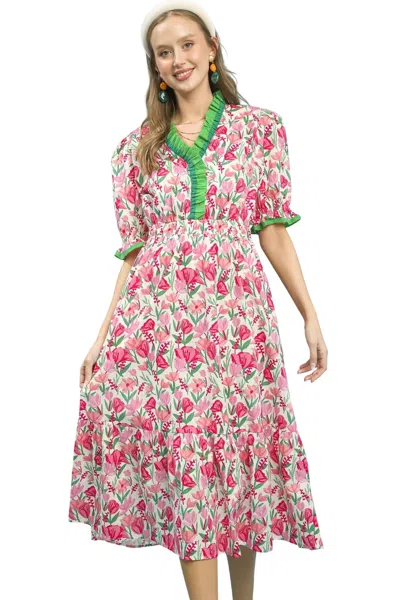Umgee Tulip Twirl Midi Dress In Pink Mix In Multi