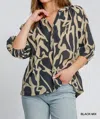 Umgee Two Tone Abstract Print Blouse In Black Mix In Black