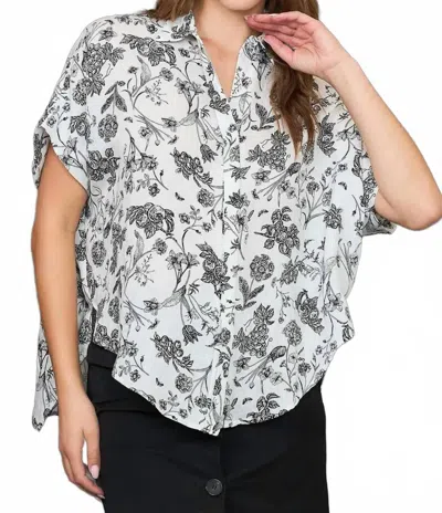 Umgee Two Tone Floral Print Button Down Top In Black